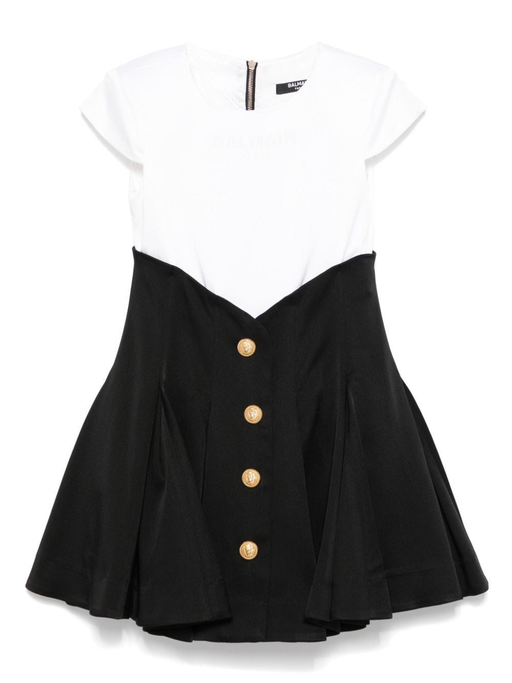 Abito per bambina Balmain Kids bianco e nero plissettato con bottoni con logo - Rubino Kids