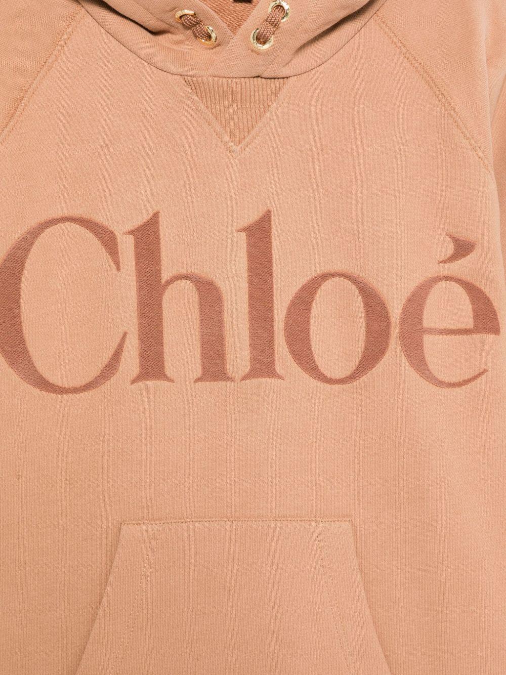 Abito per bambina Chloé Kids marrone con cappuccio e logo ricamato - Rubino Kids