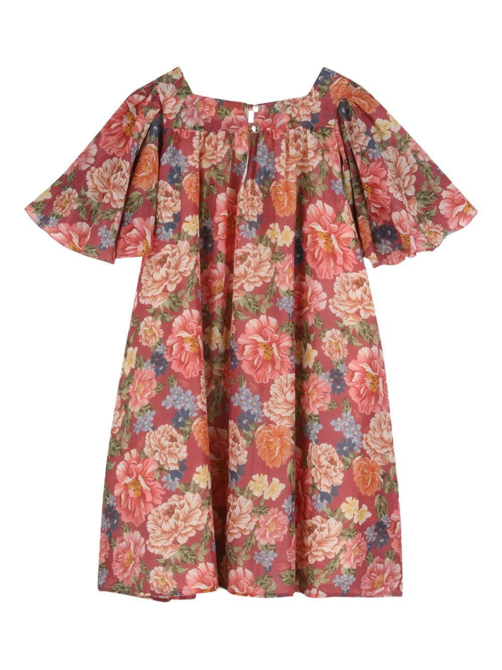 Abito per bambina Chloé Kids rosso a fiori con maniche volant - Rubino Kids