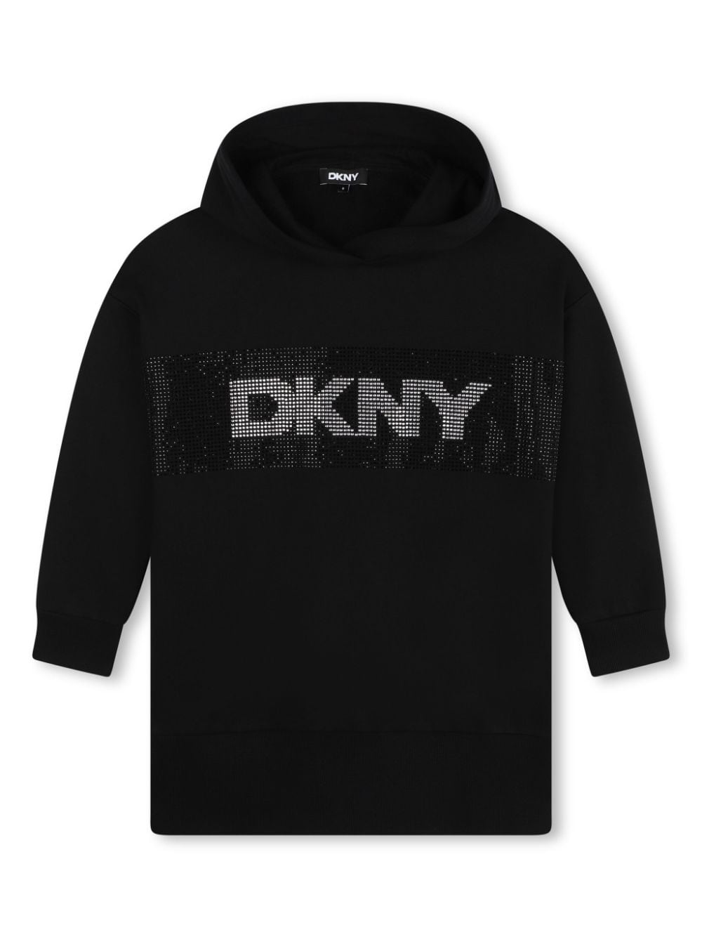 Abito per bambina Dkny Kids nero con cappuccio e decorazione con strass - Rubino Kids