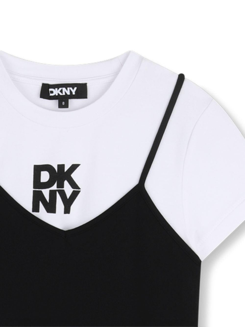 Abito per bambina DKNY Kids nero con stampa con logo - Rubino Kids