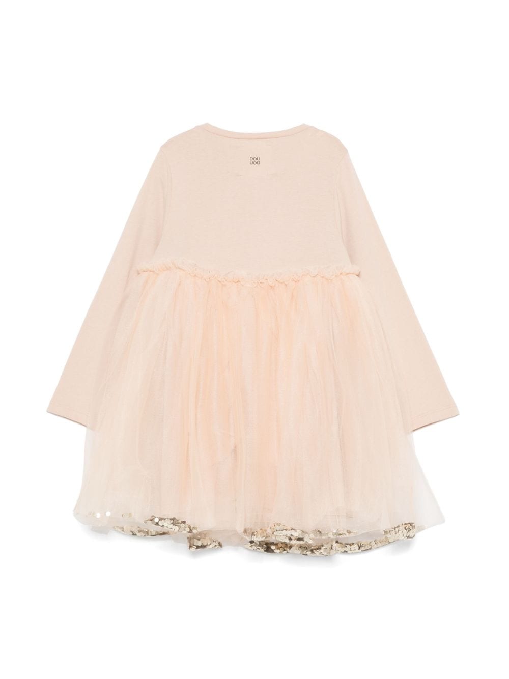 Abito per bambina Douuod Kids beige in tulle con dettagli con ruches e paillettes - Rubino Kids