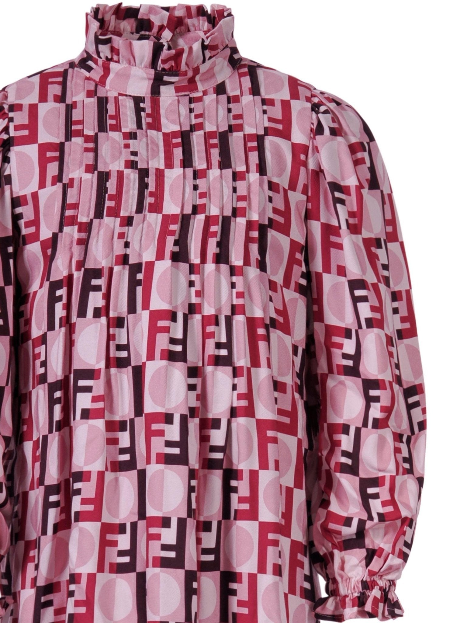 Abito per bambina Fendi Kids rosa con stampa logo FF all - over - Rubino Kids