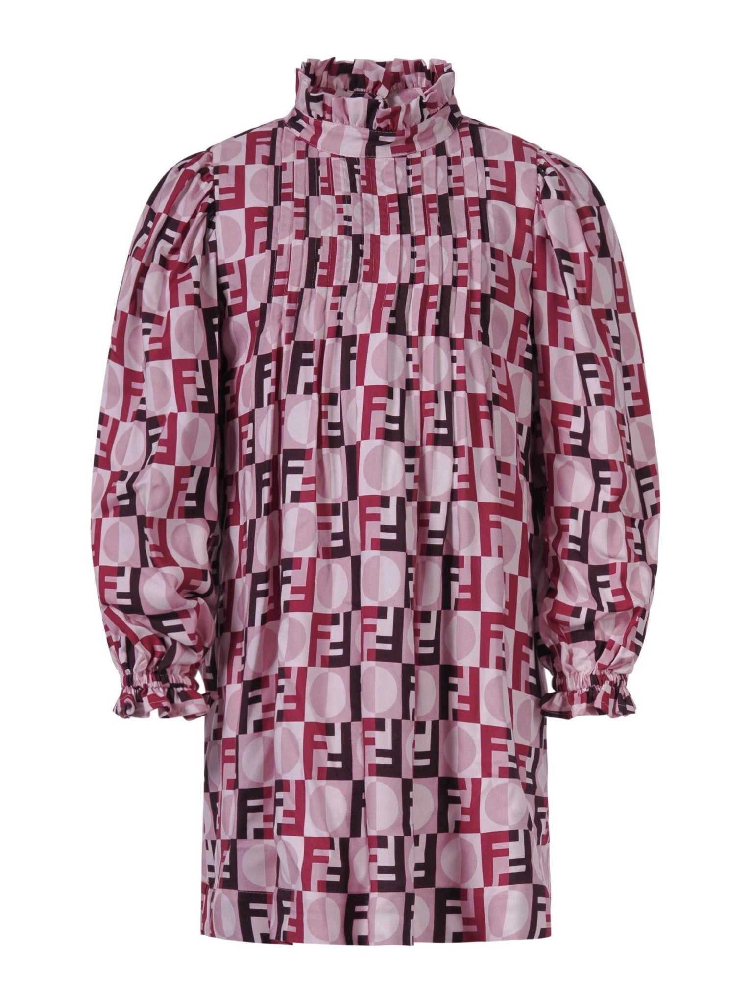 Abito per bambina Fendi Kids rosa con stampa logo FF all - over - Rubino Kids