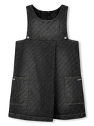 Abito per bambina Givenchy Kids in denim nero con stampa logo all - over - Rubino Kids