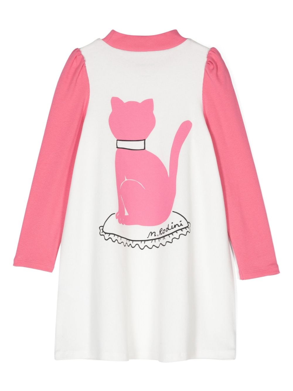 Abito per bambina Mini Rodini Cat bianco con maniche rosa e collo a lupetto - Rubino Kids