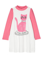 Abito per bambina Mini Rodini Cat bianco con maniche rosa e collo a lupetto - Rubino Kids