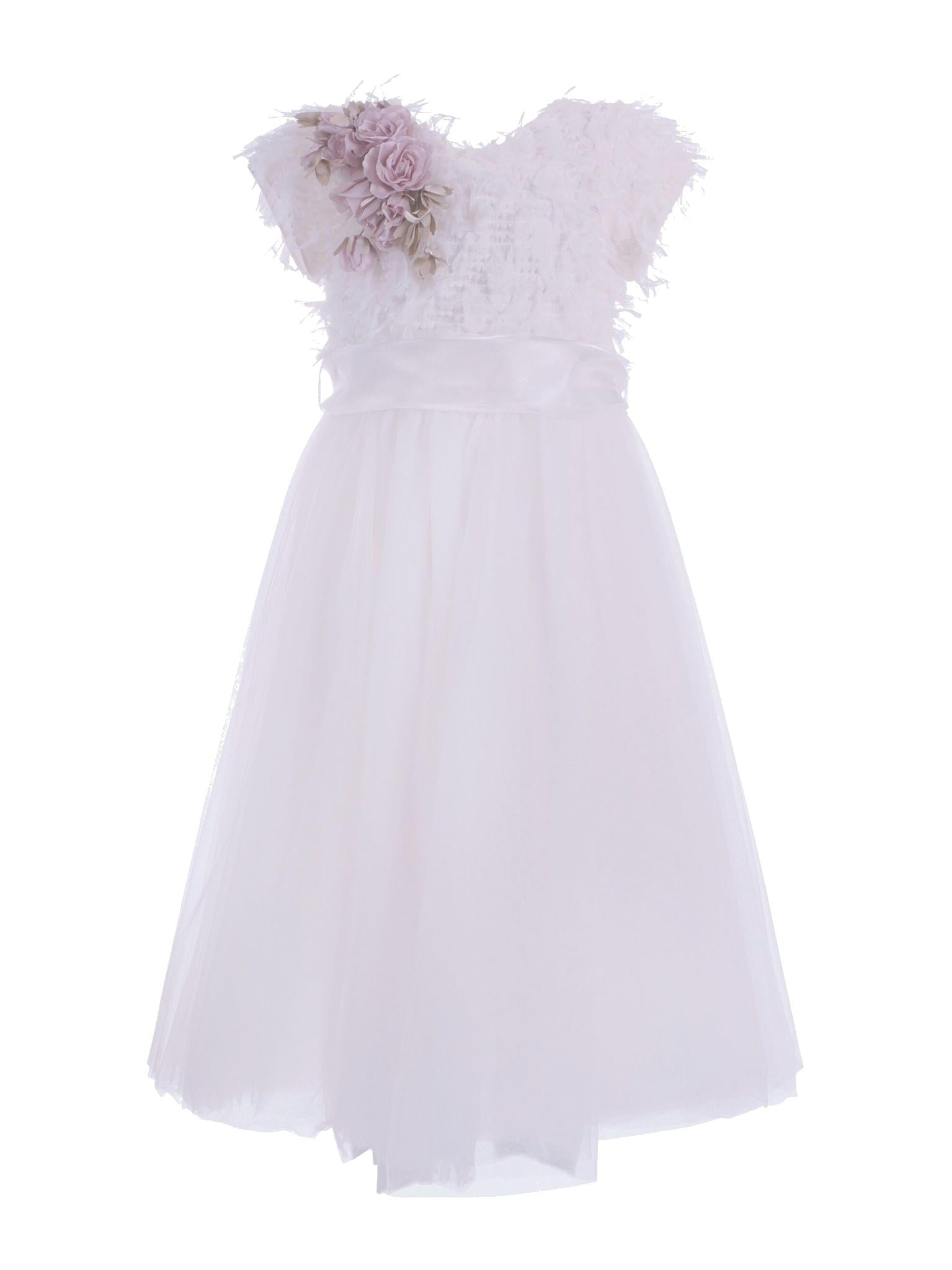Abito per bambina Monnalisa bianco con applicazione fiori - Rubino Kids