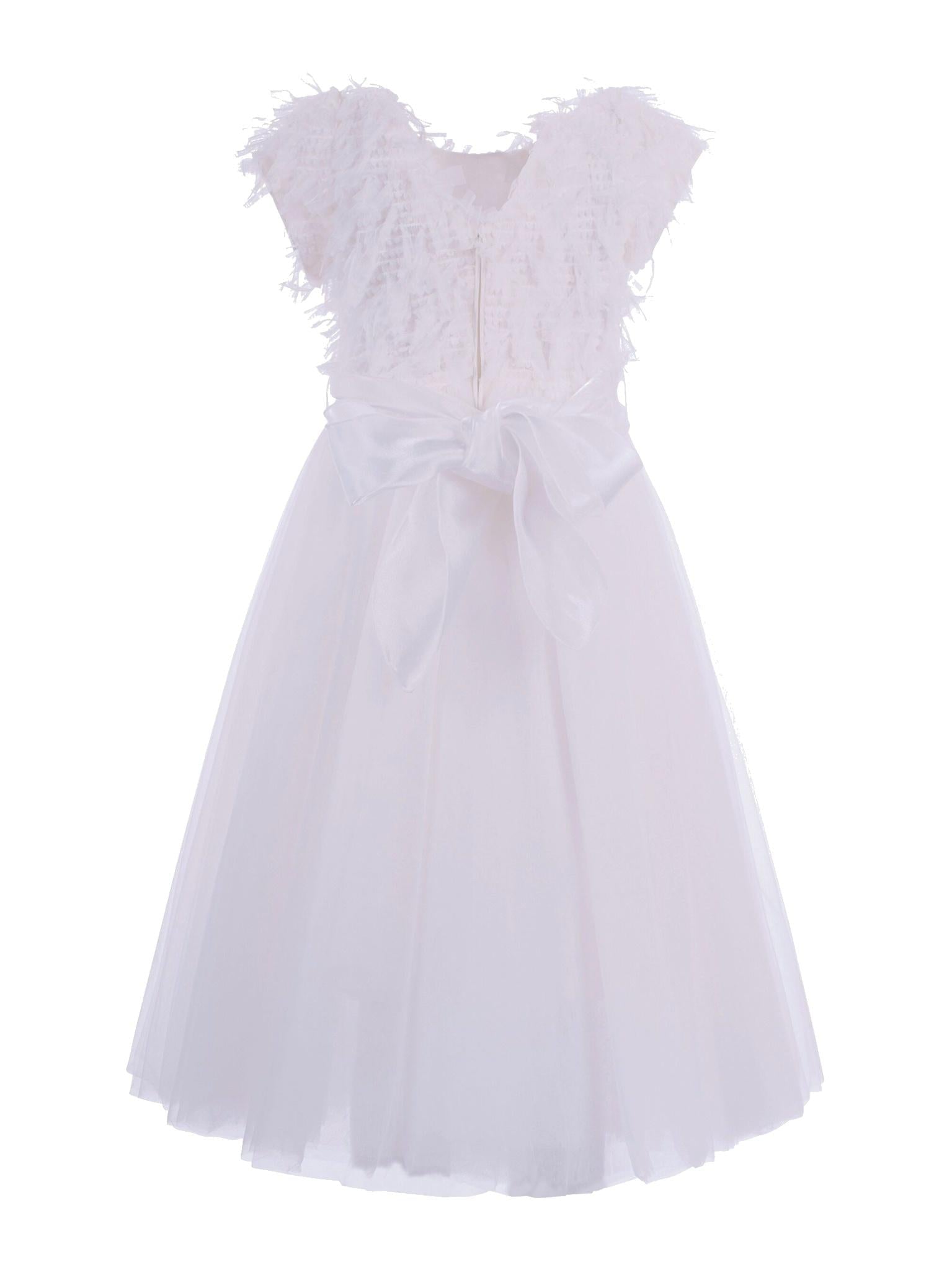 Abito per bambina Monnalisa bianco con applicazione fiori - Rubino Kids