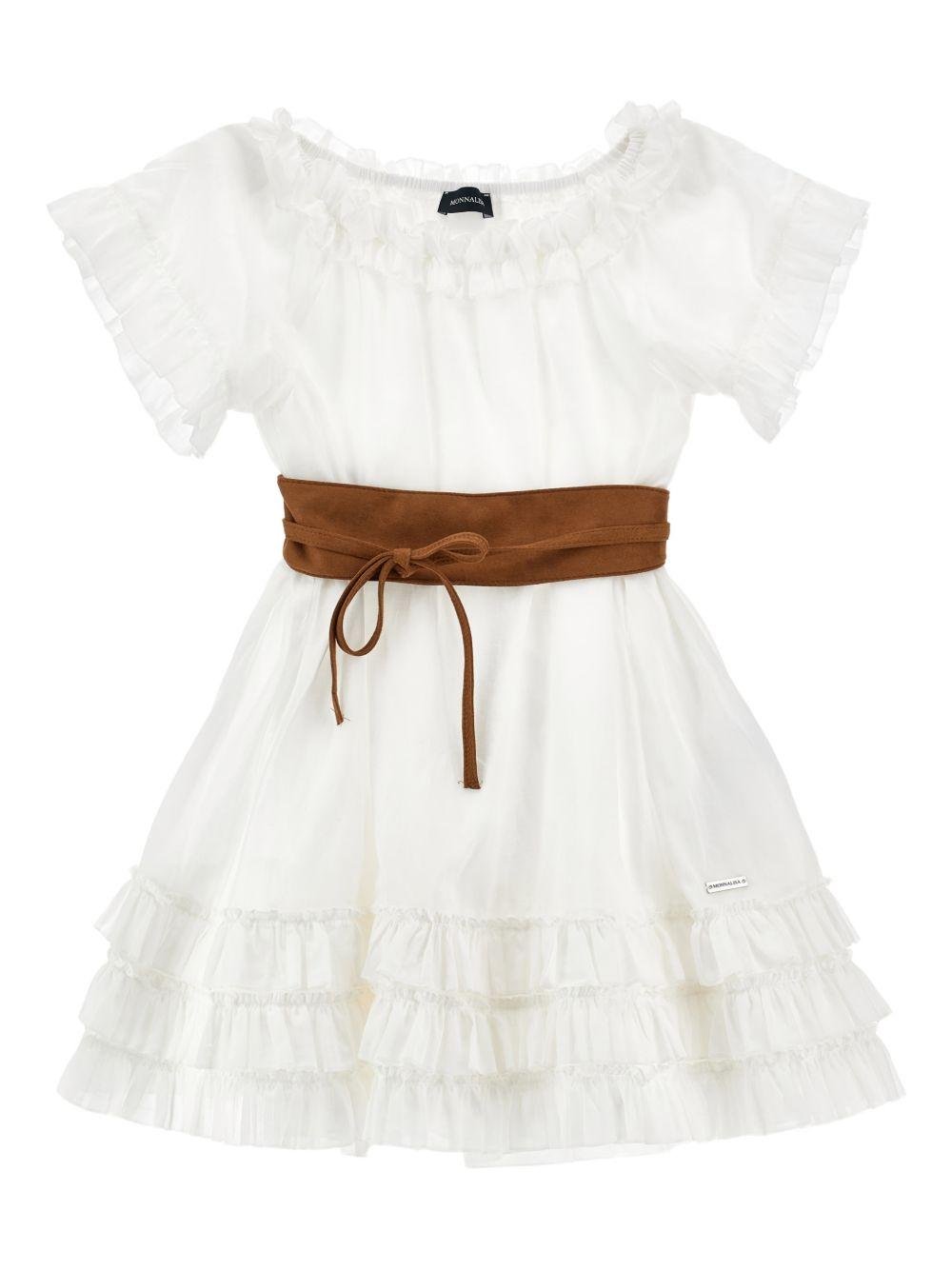 Abito per bambina Monnalisa bianco con rifinitura a ruches - Rubino Kids