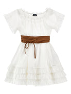 Abito per bambina Monnalisa bianco con rifinitura a ruches - Rubino Kids