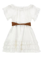 Abito per bambina Monnalisa bianco con rifinitura a ruches - Rubino Kids