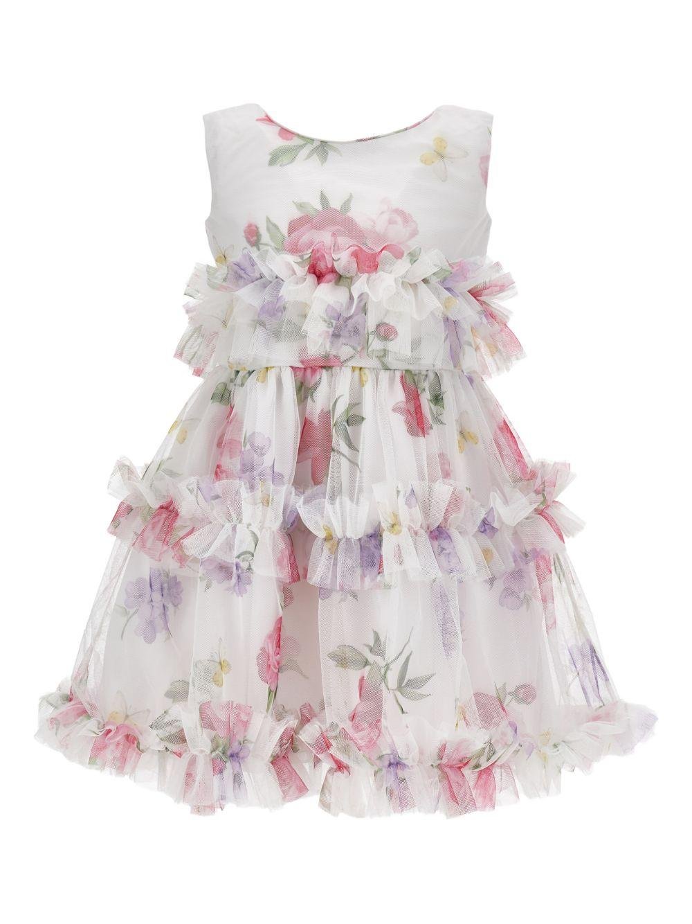 Abito per bambina Monnalisa bianco con stampa a fiori - Rubino Kids