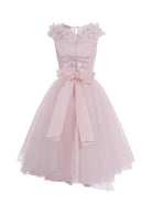 Abito per bambina Monnalisa rosa con applicazione a fiori - Rubino Kids