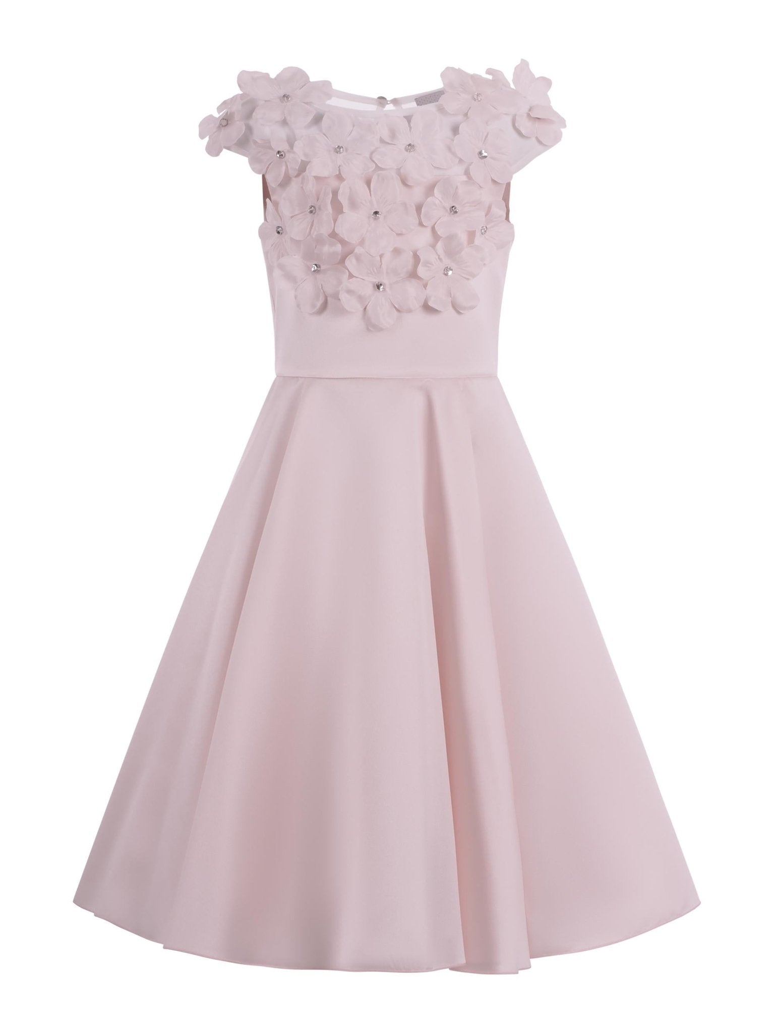 Abito per bambina Monnalisa rosa con applicazione a fiori - Rubino Kids