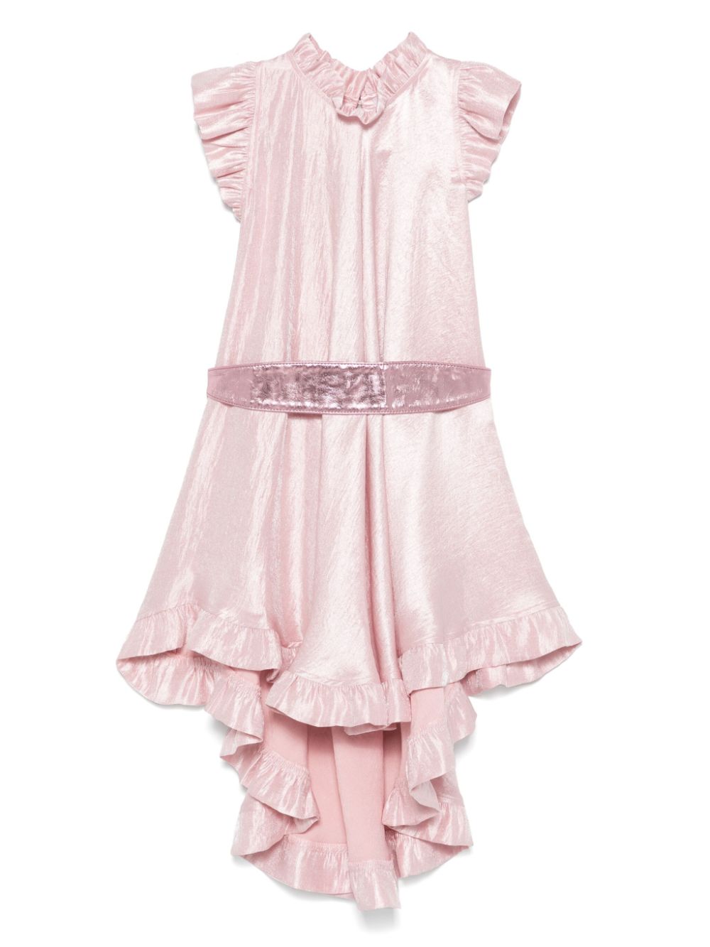 Abito per bambina Monnalisa rosa con effetto metallizzato con scollo increspato - Rubino Kids