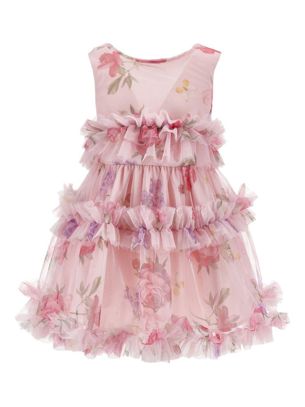 Abito per bambina Monnalisa rosa con stampa a fiori - Rubino Kids