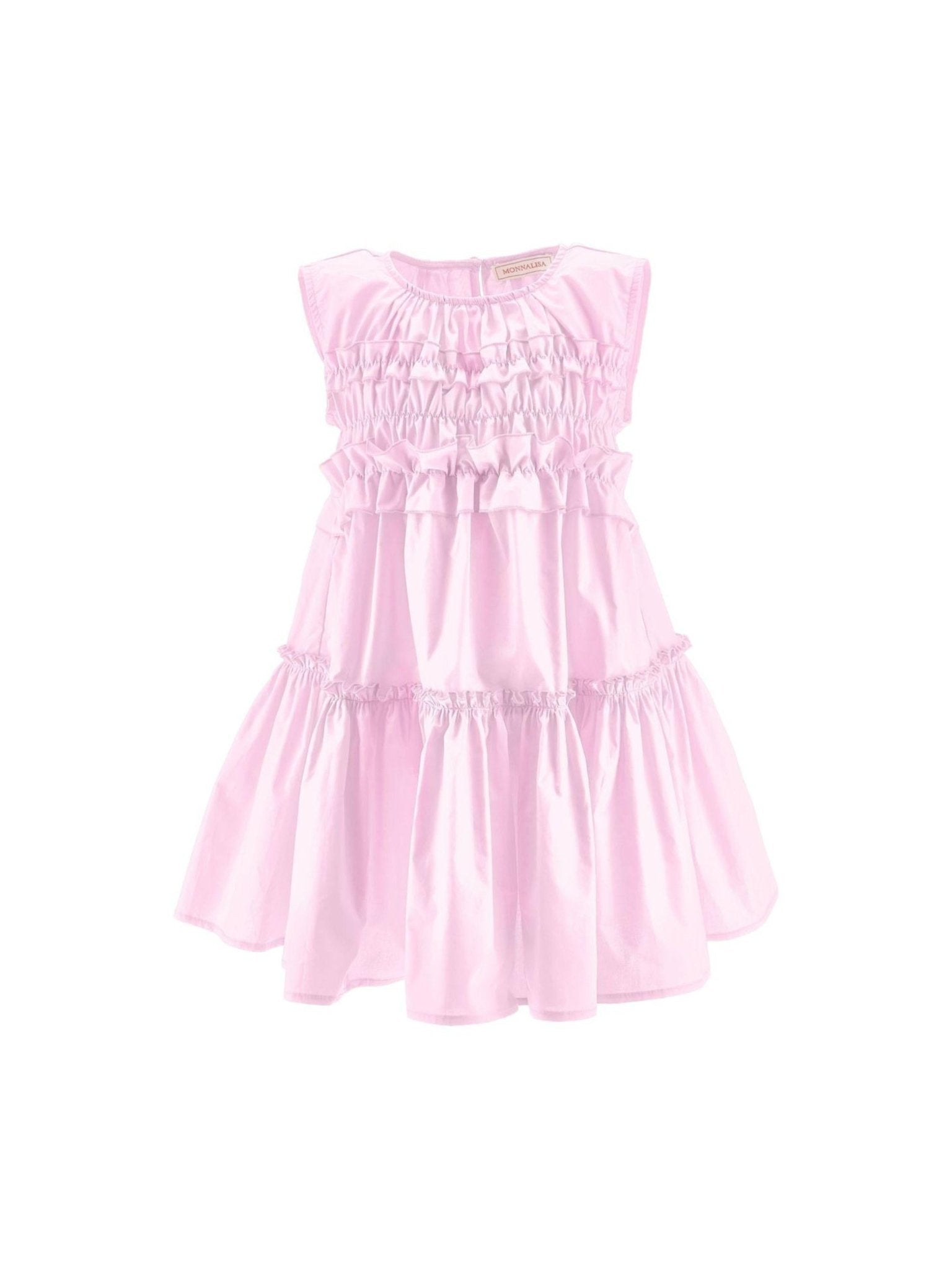 Abito per bambina Monnalisa rosa smanicato con ruches - Rubino Kids
