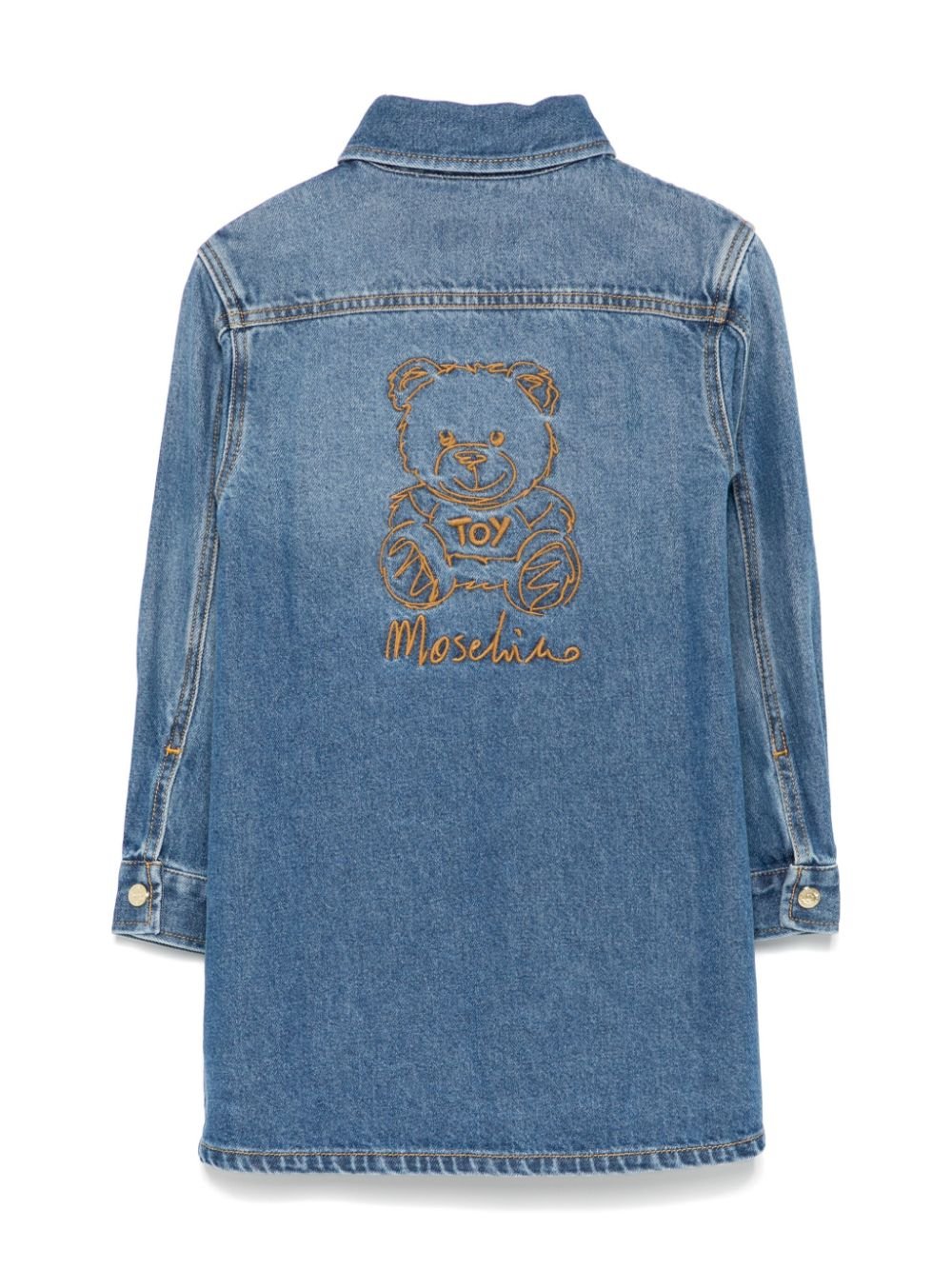 Abito per bambina Moschino Kids in denim blu con ricamo Teddy Bear - Rubino Kids