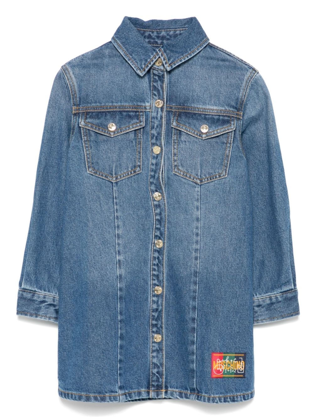 Abito per bambina Moschino Kids in denim blu con ricamo Teddy Bear - Rubino Kids