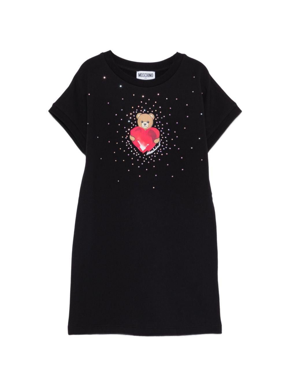 Abito per bambina Moschino Kids nero con stampa grafica Teddy Bear - Rubino Kids