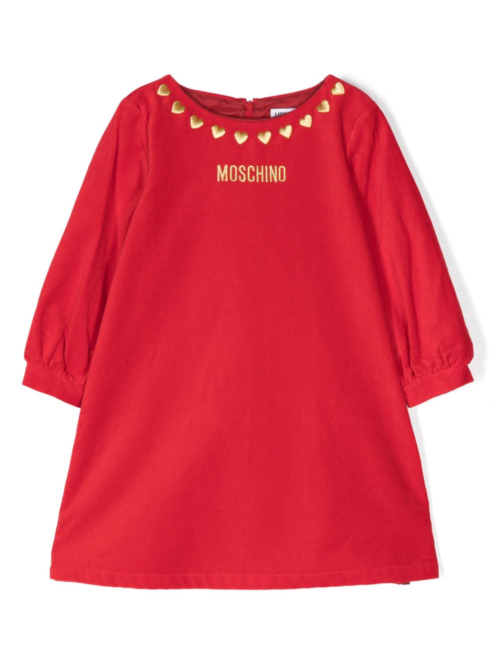 Abito per bambina Moschino Kids rosso con stampa cuori sul girocollo - Rubino Kids