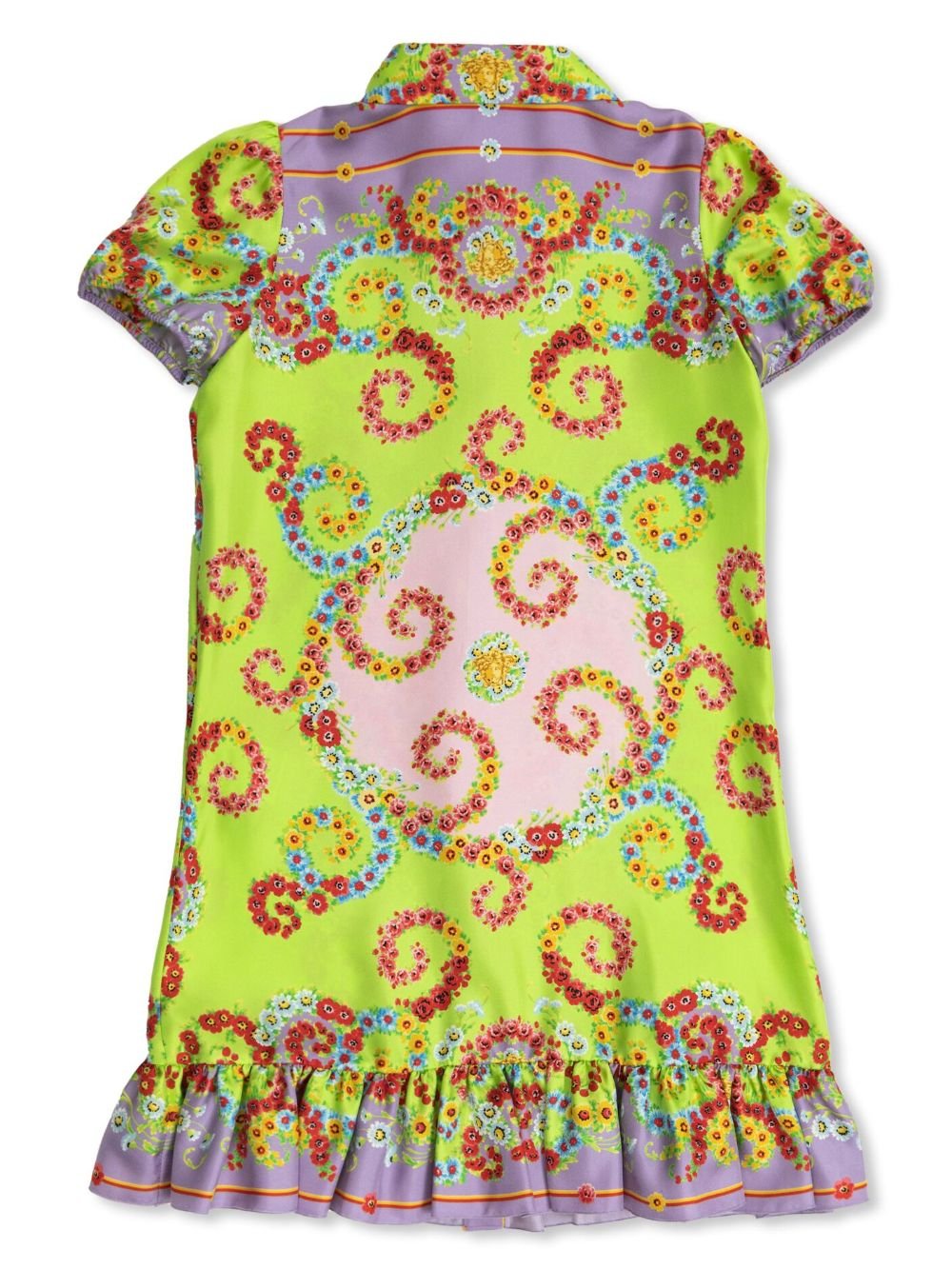 Abito per bambina Versace Kids multicolore a fiori con caratteristici bottoni Medusa Head - Rubino Kids