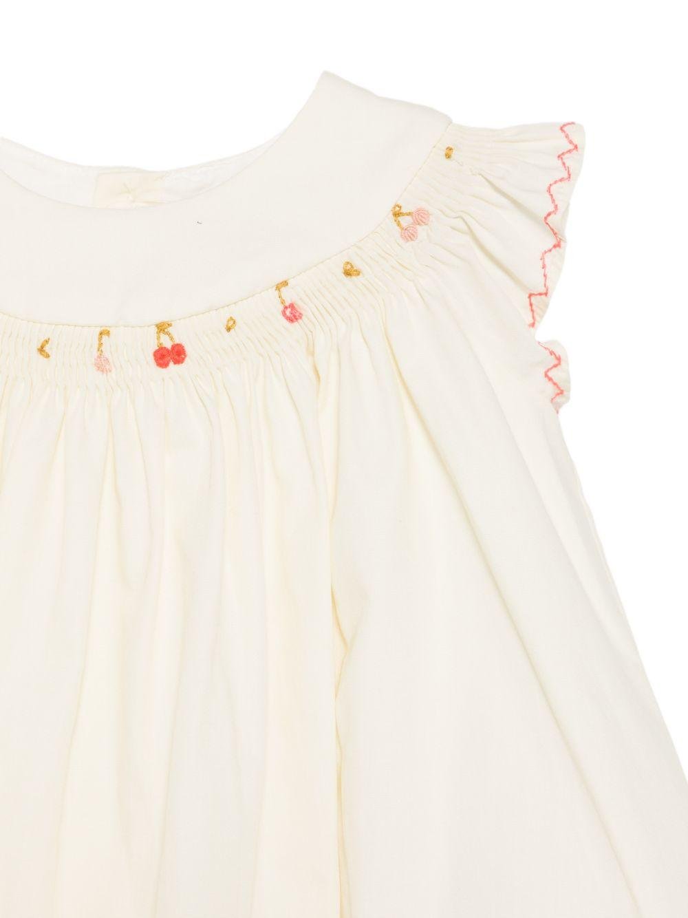 Abito per neonata Bonpoint beige con ricamo a ciliegia - Rubino Kids