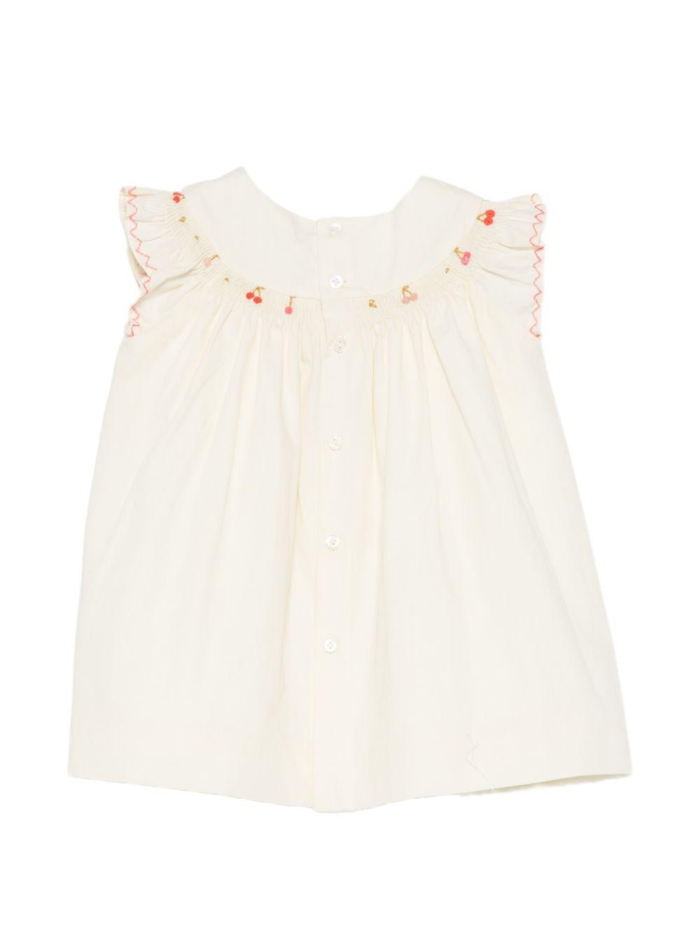 Abito per neonata Bonpoint beige con ricamo a ciliegia - Rubino Kids
