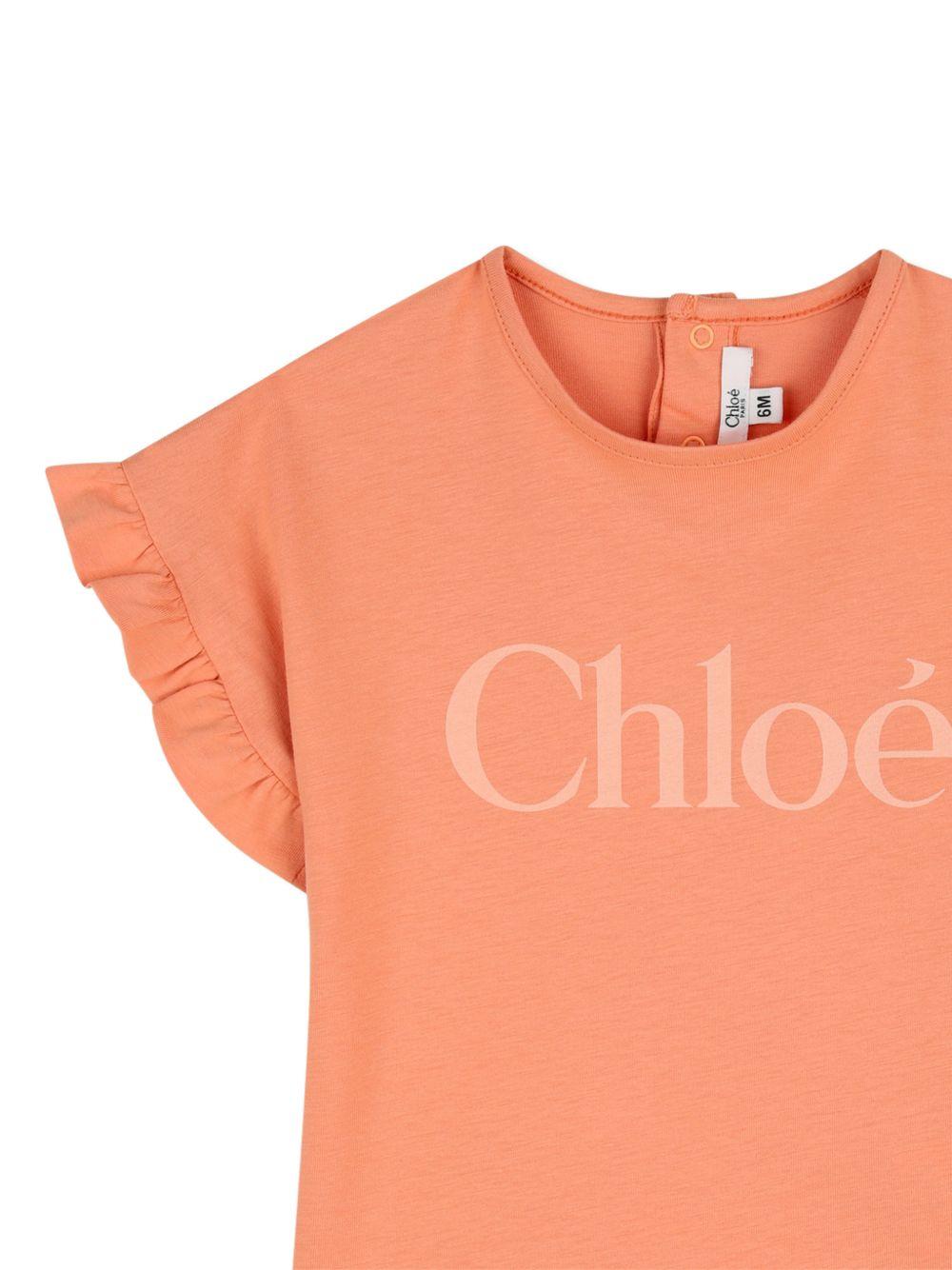 Abito per neonata Chloé Kids arancione con maniche increspate - Rubino Kids