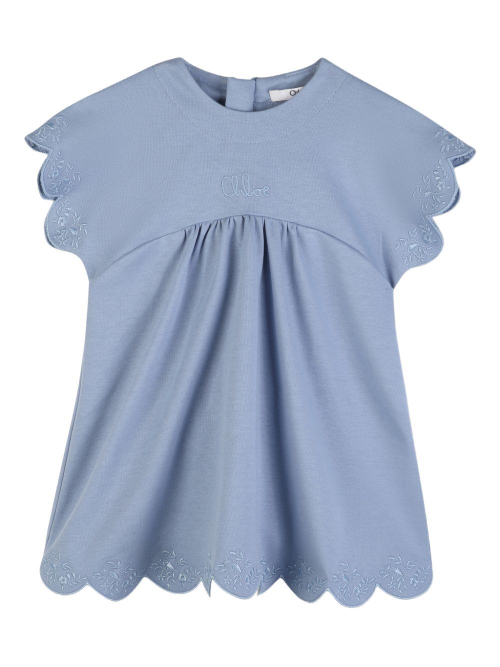 Abito per neonata Chloé Kids azzurro con orlo a smerlo - Rubino Kids