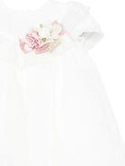 Abito per neonata Colorichiari bianco con ruches e applicazioni floreali - Rubino Kids