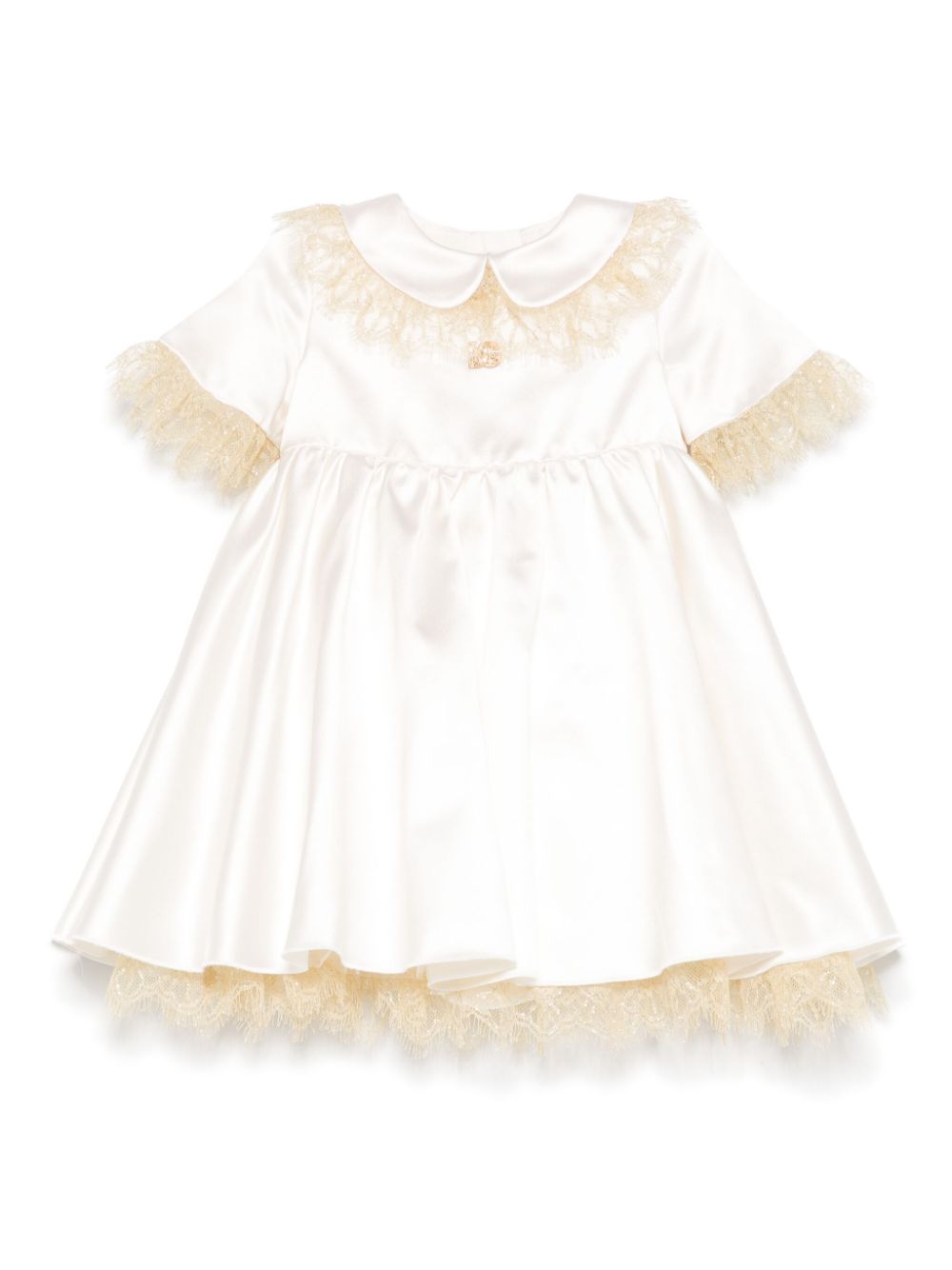 Abito per neonata Dolce & Gabbana Kids beige in raso con placca oro - Rubino Kids