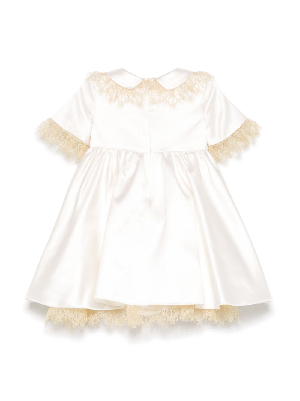 Abito per neonata Dolce & Gabbana Kids beige in raso con placca oro - Rubino Kids