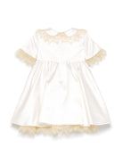 Abito per neonata Dolce & Gabbana Kids beige in raso con placca oro - Rubino Kids