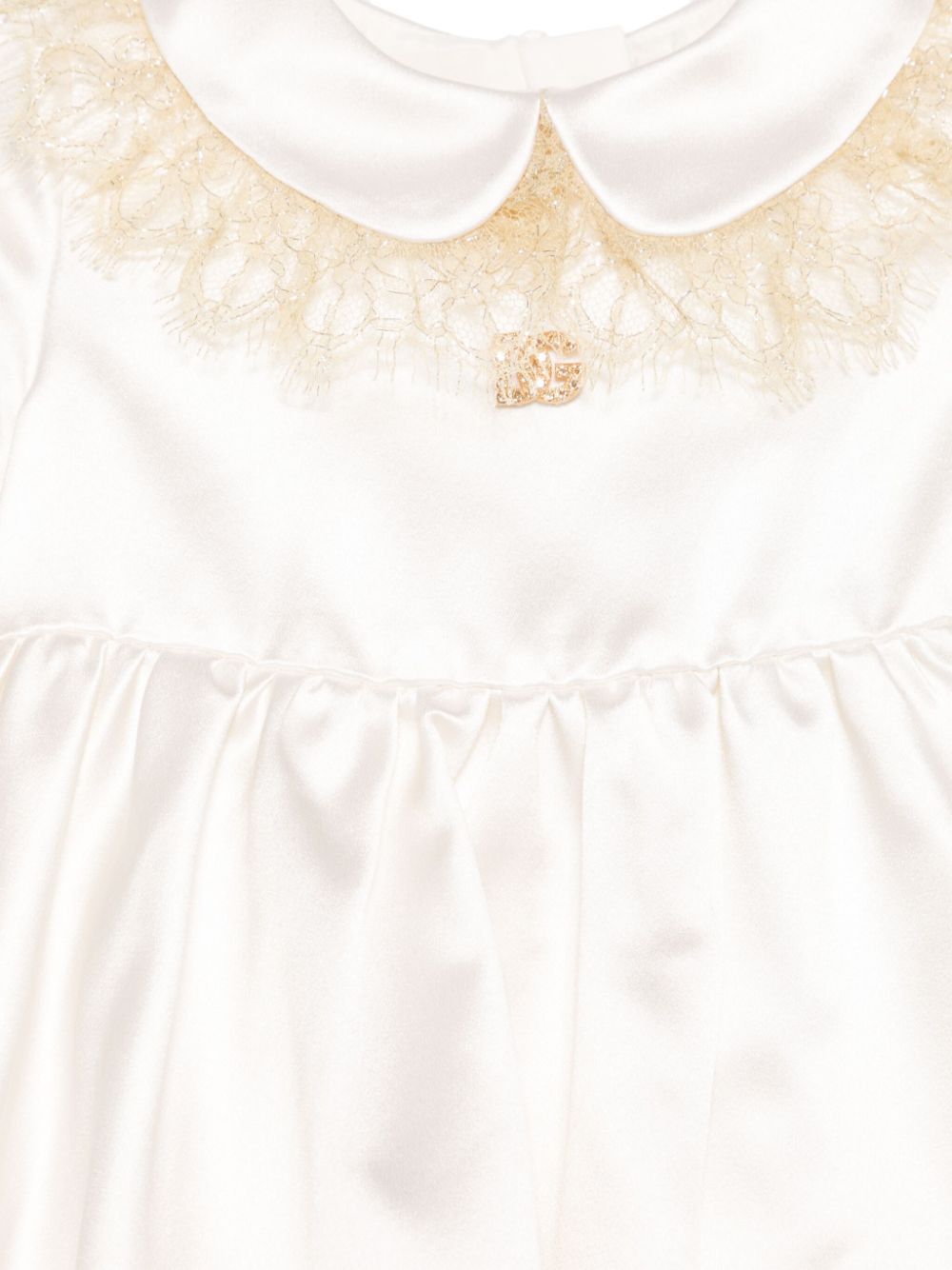 Abito per neonata Dolce & Gabbana Kids beige in raso con placca oro - Rubino Kids