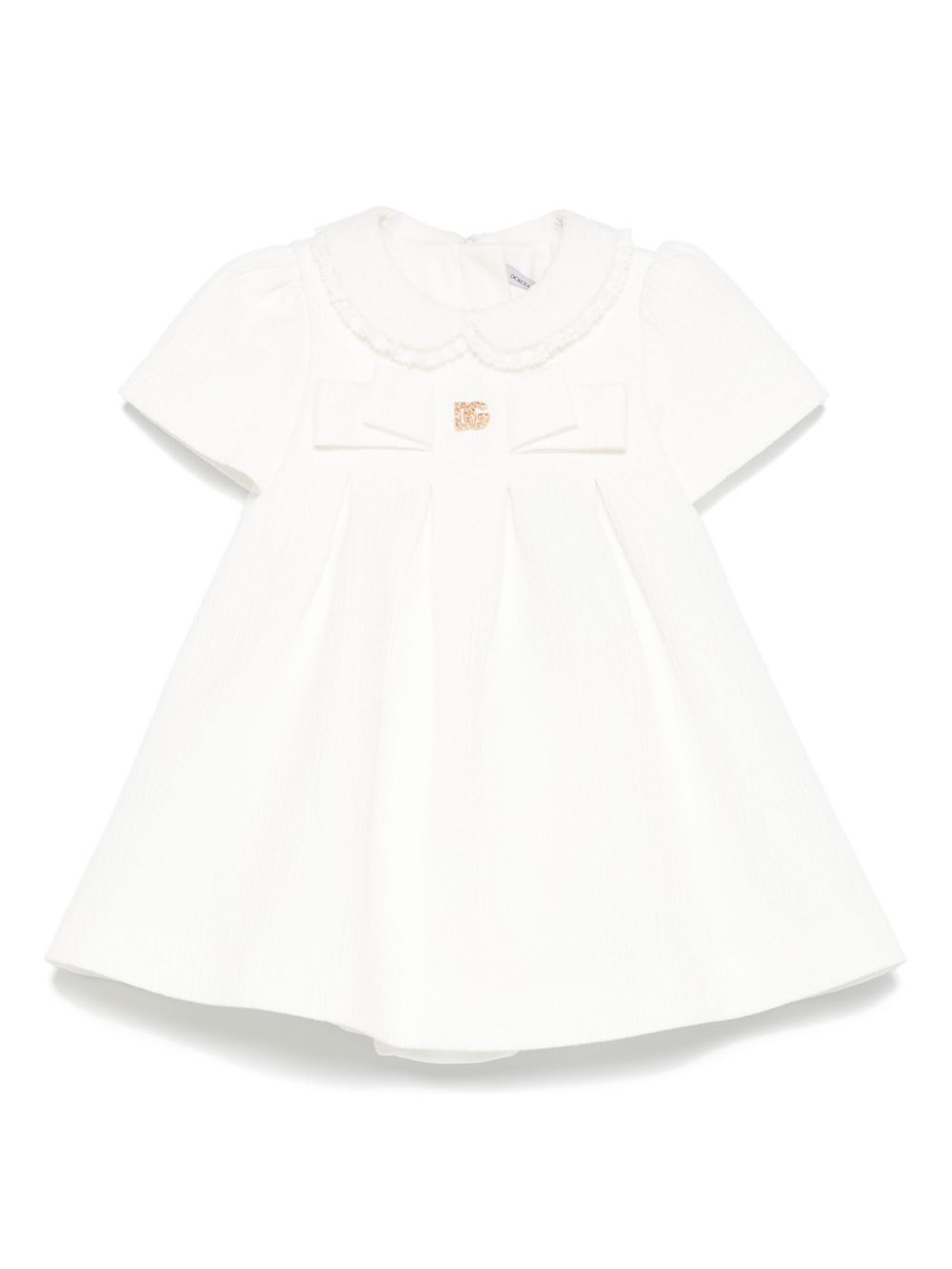 Abito per neonata Dolce & Gabbana Kids bianco in seersucker con placca logo - Rubino Kids