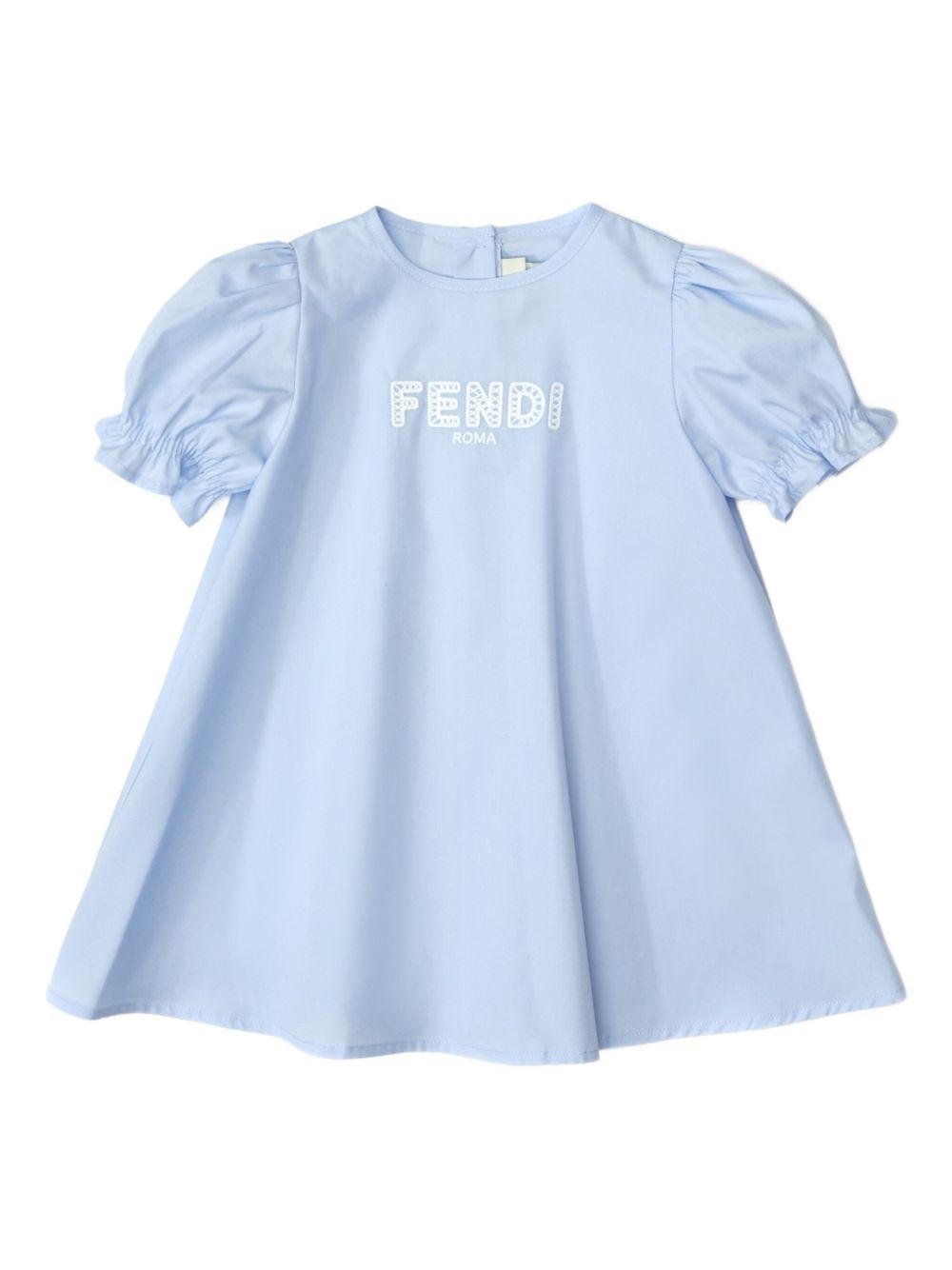 Abito per neonata Fendi Kids azzurro con logo sul davanti - Rubino Kids