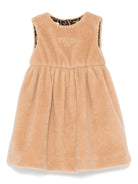 Abito per neonata Fendi Kids beige in finta pelliccia con fodera con stampa monogramma FF - Rubino Kids