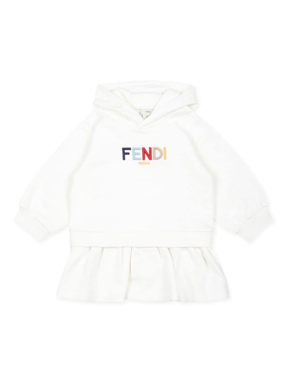 Abito per neonata Fendi Kids bianco con stampa logo multicolore - Rubino Kids