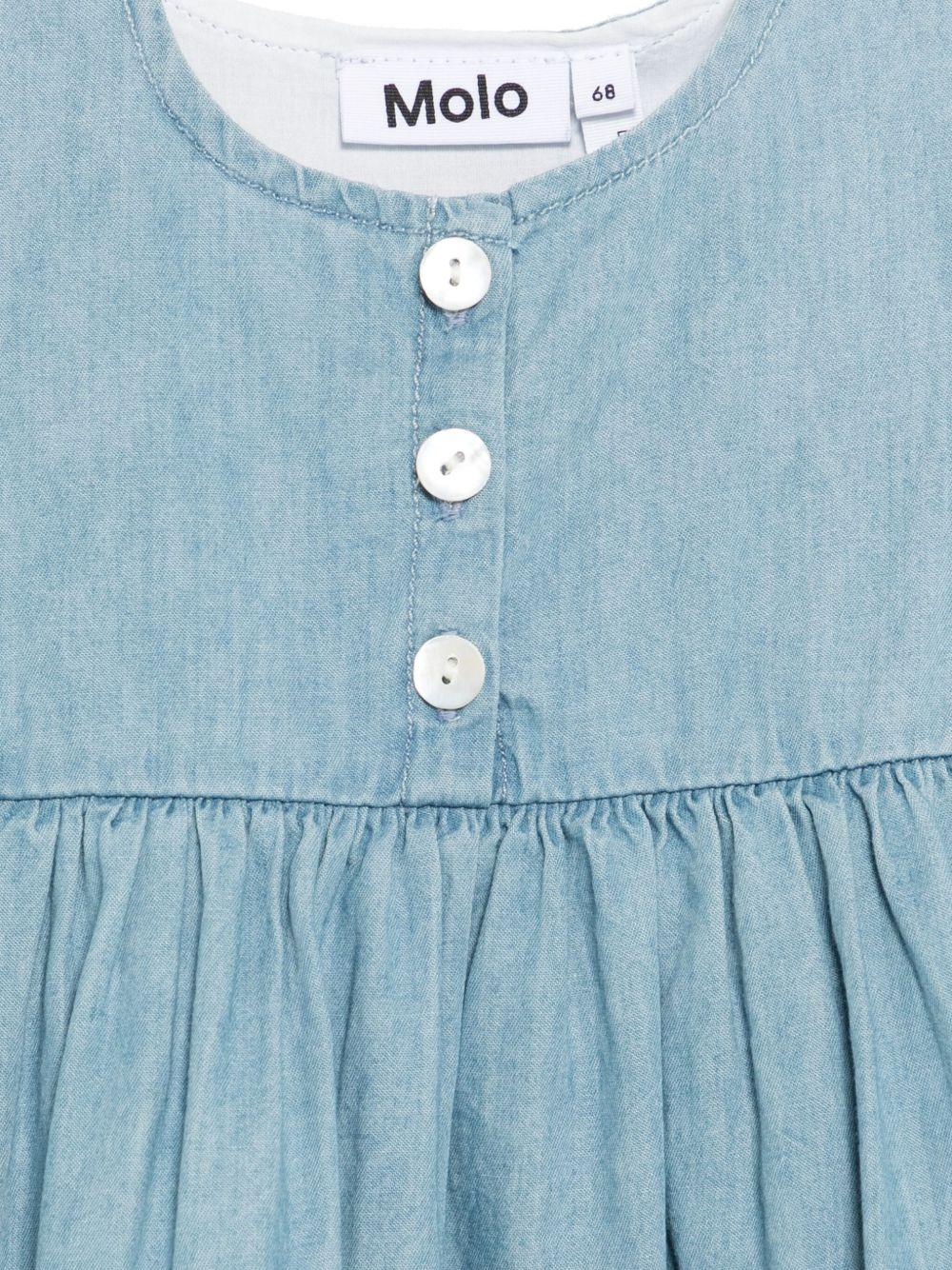 Abito per neonata Molo azzurro con chiusura posteriore con bottone e dettaglio con ruches - Rubino Kids