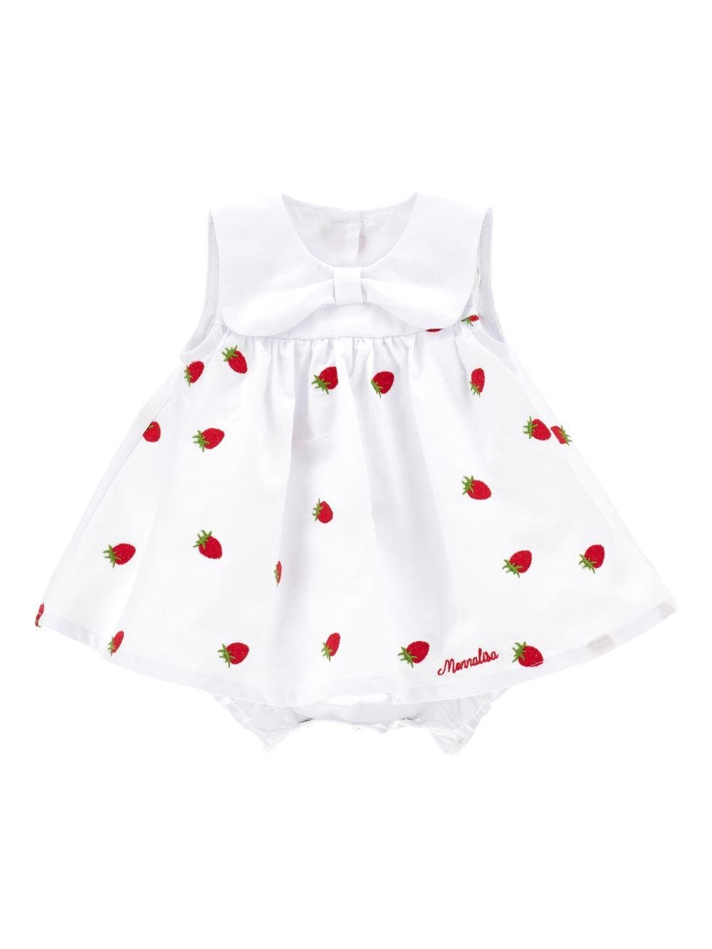 Abito per neonata Monnalisa bianco con caratteristico motivo Strawberry - Rubino Kids