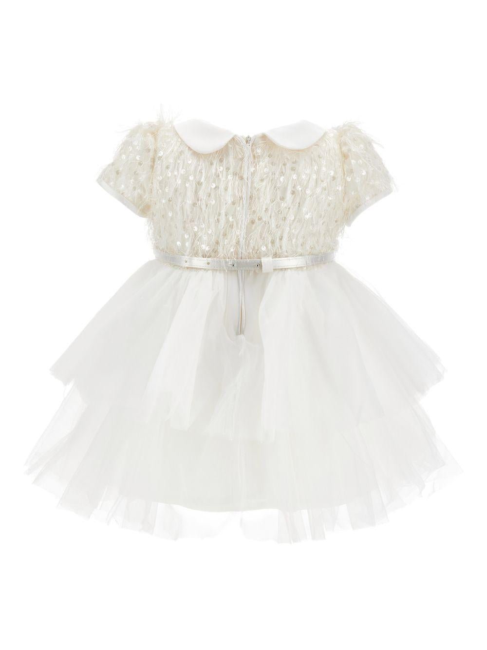 Abito per neonata Monnalisa bianco con decorazione con paillettes - Rubino Kids