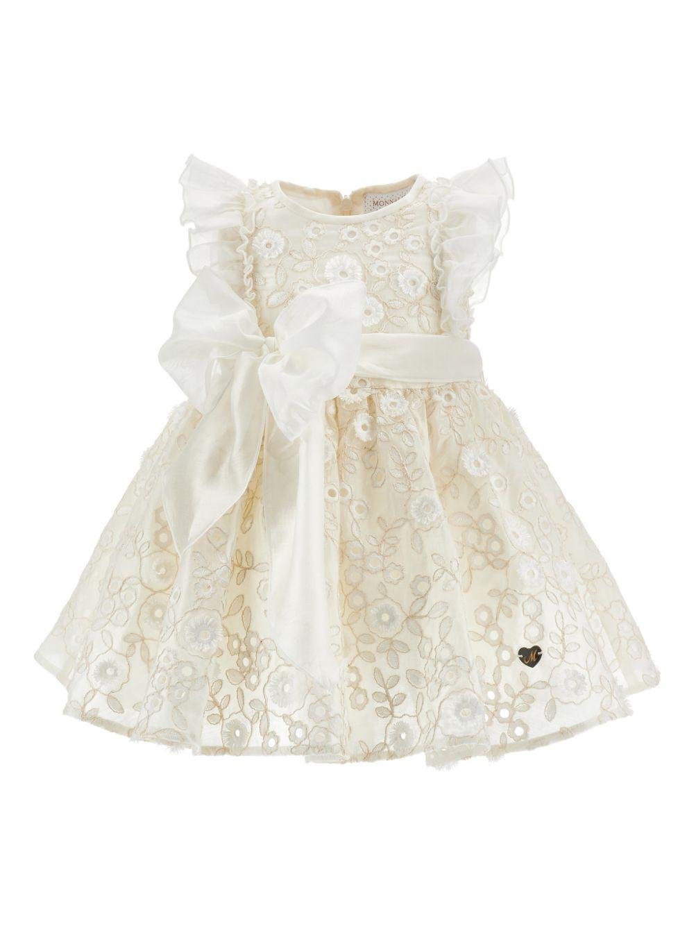 Abito per neonata Monnalisa bianco con dettaglio fiocco sul davanti - Rubino Kids