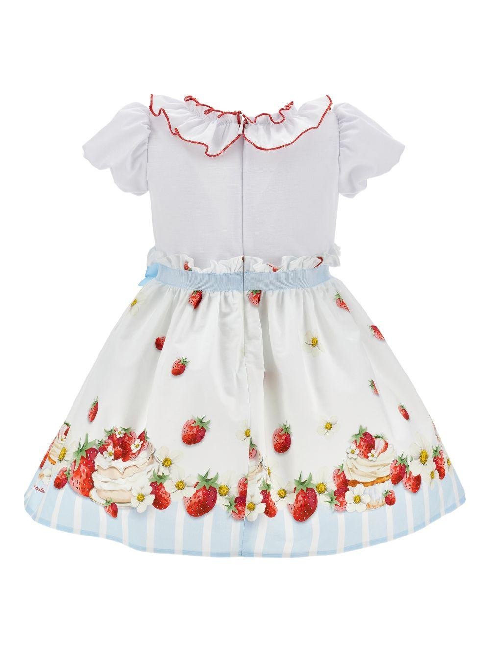 Abito per neonata Monnalisa bianco con stampa fragole - Rubino Kids
