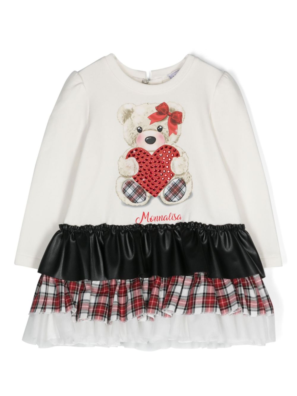 Abito per neonata Monnalisa bianco con stampa Teddy Bear - Rubino Kids