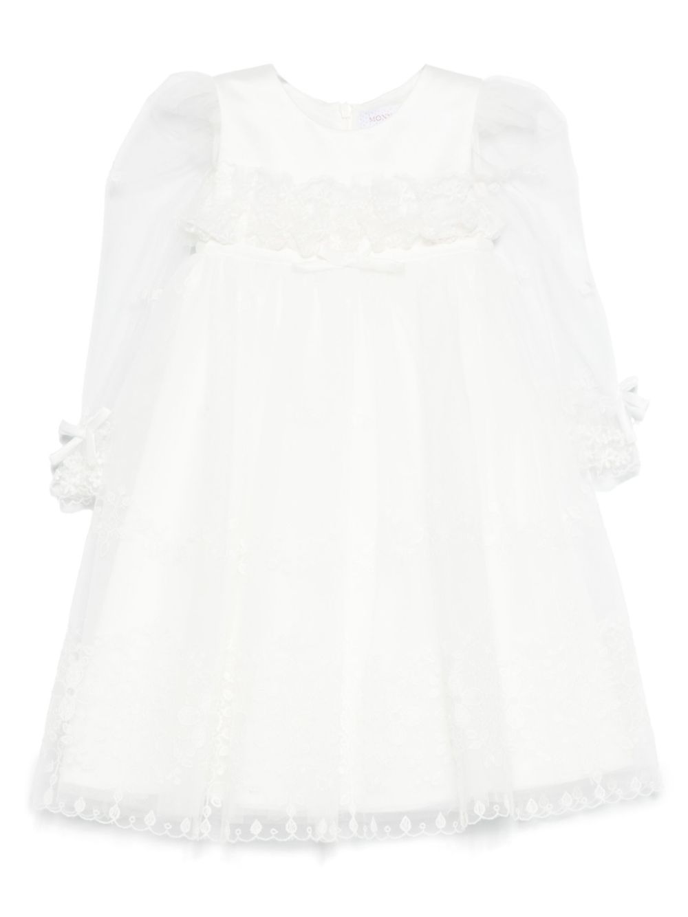 Abito per neonata Monnalisa bianco in tulle con design ricamato - Rubino Kids