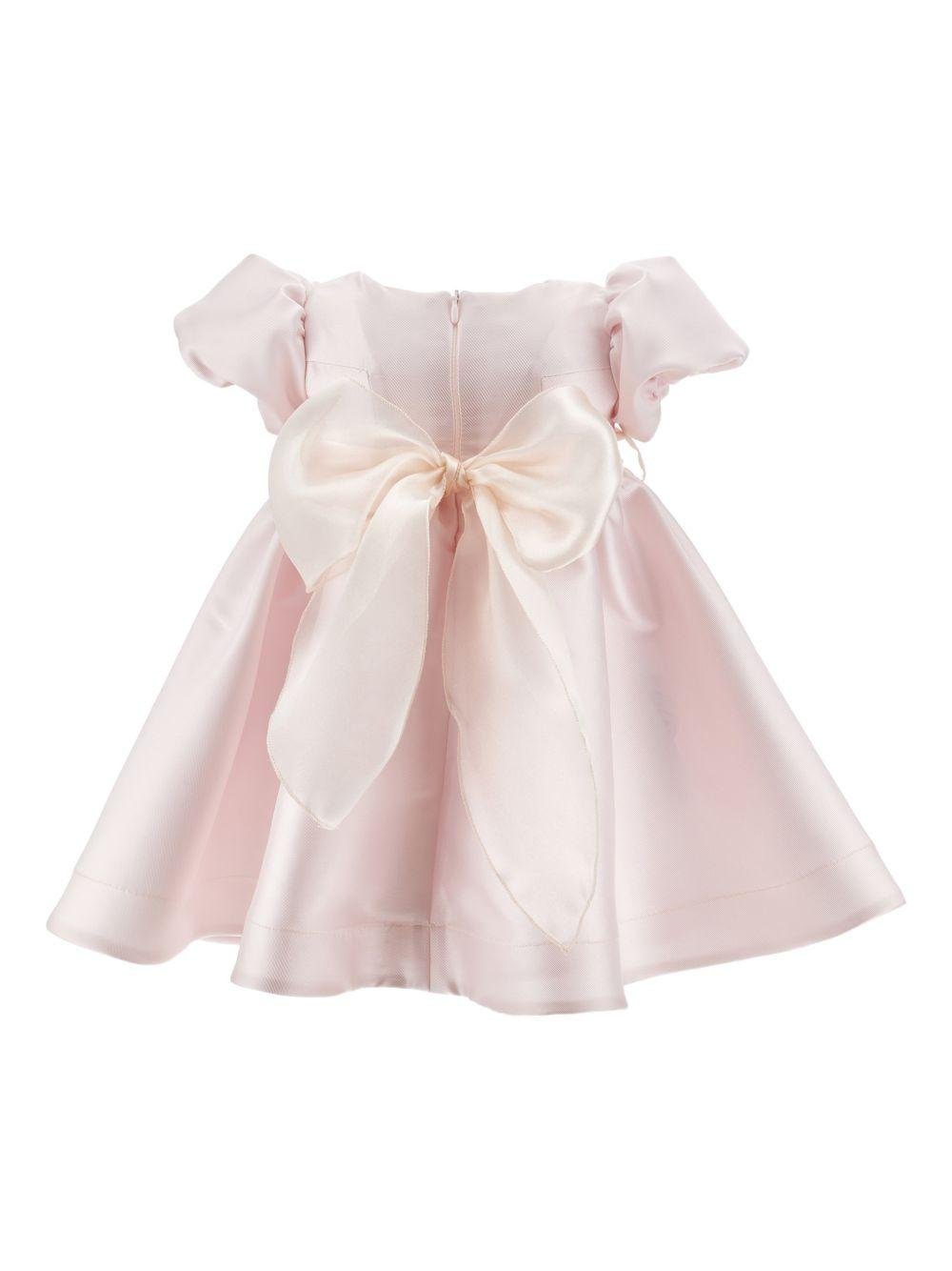 Abito per neonata Monnalisa rosa con dettaglio con fiocco e con fiore - Rubino Kids