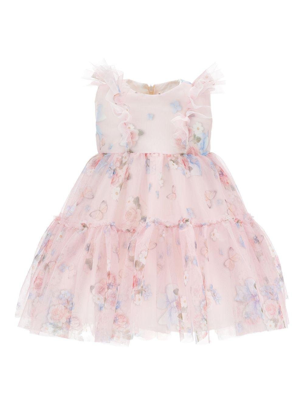 Abito per neonata Monnalisa rosa con stampa a fiori - Rubino Kids