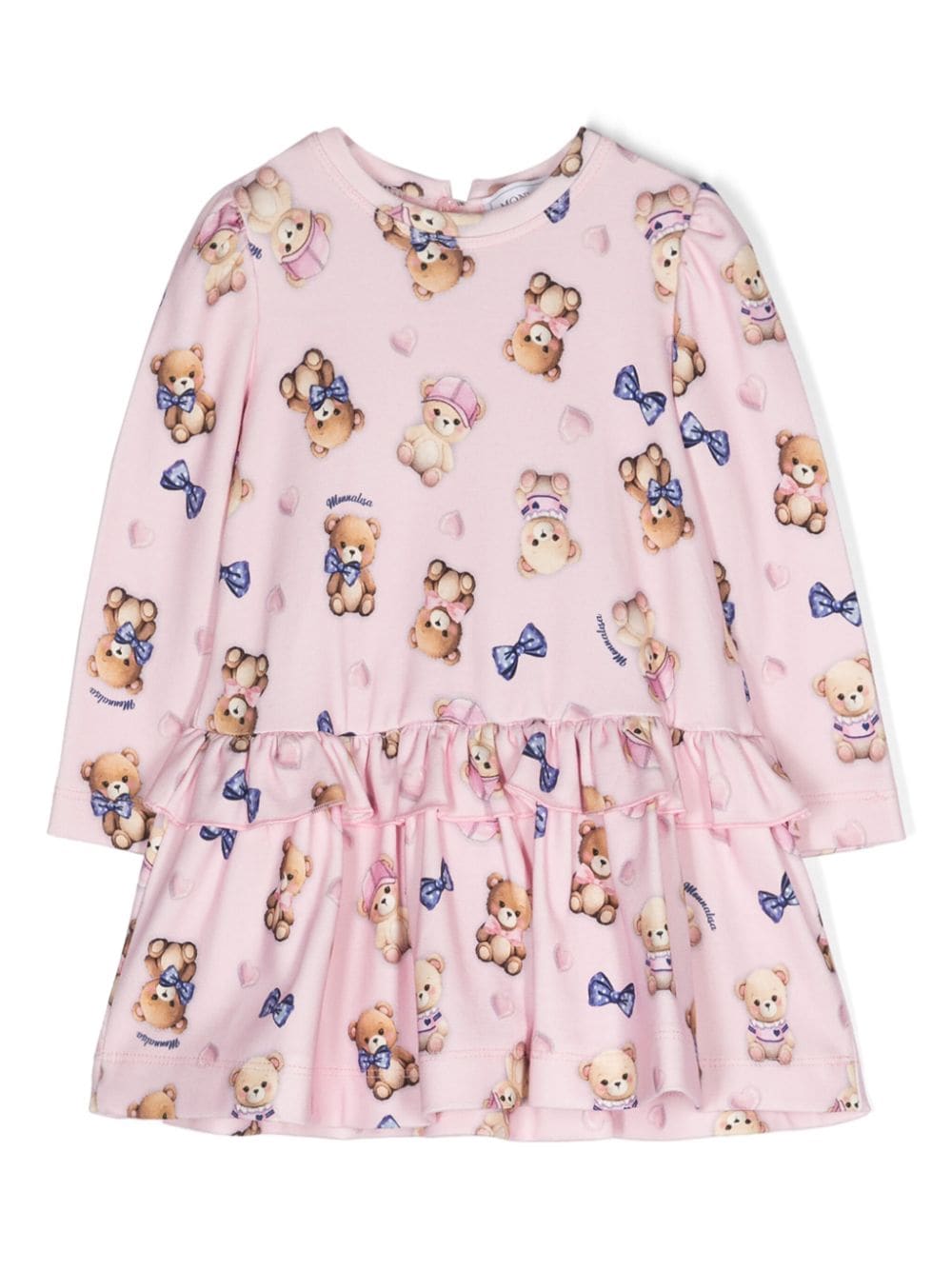 Abito per neonata Monnalisa rosa con stampa Teddy Bear - Rubino Kids